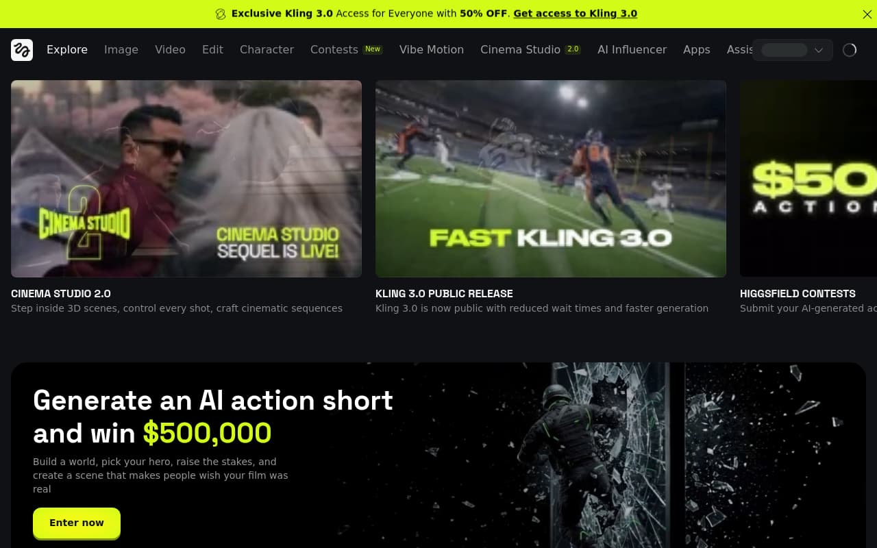 Higgsfield.ai — captura de pantalla