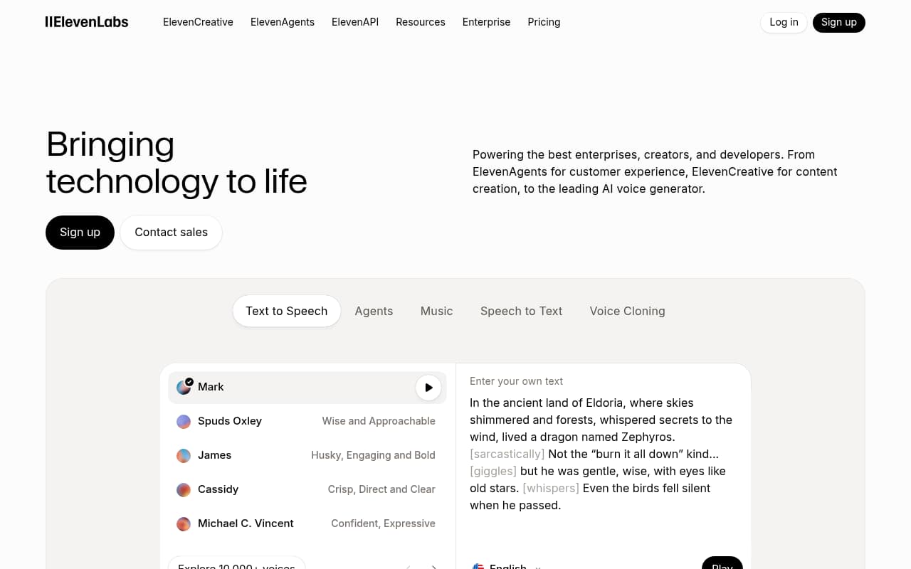 ElevenLabs — captura de pantalla
