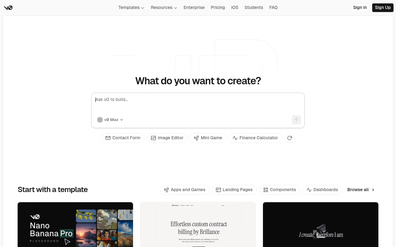 v0.app — captura de pantalla