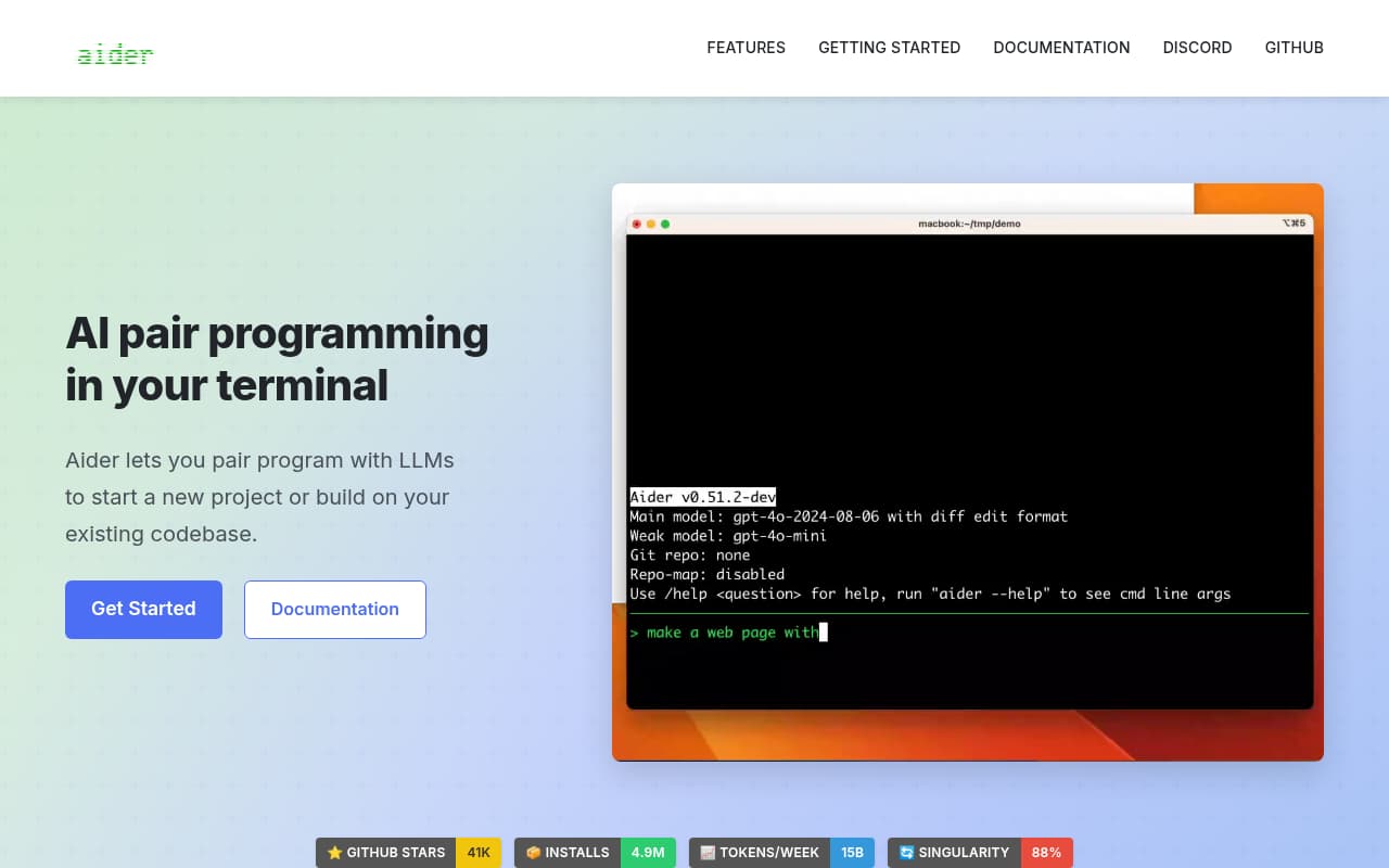Aider — captura de pantalla
